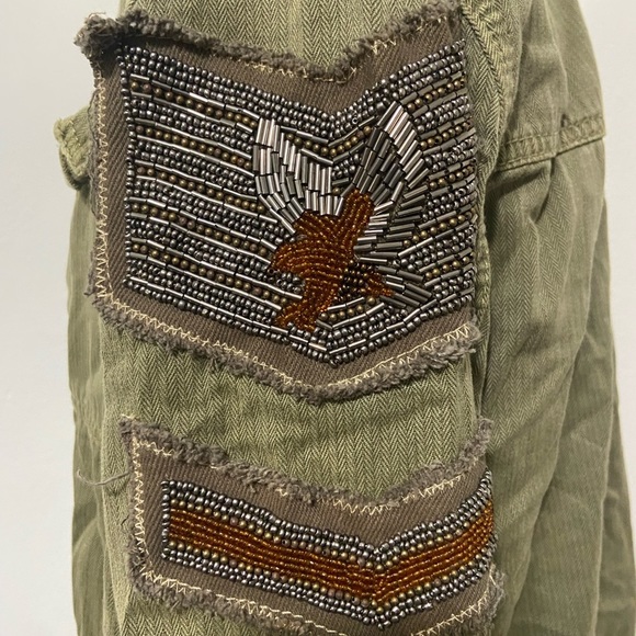 Free People women's S green military inspired jacket w/ eagle beaded motif EUC - Picture 6 of 10